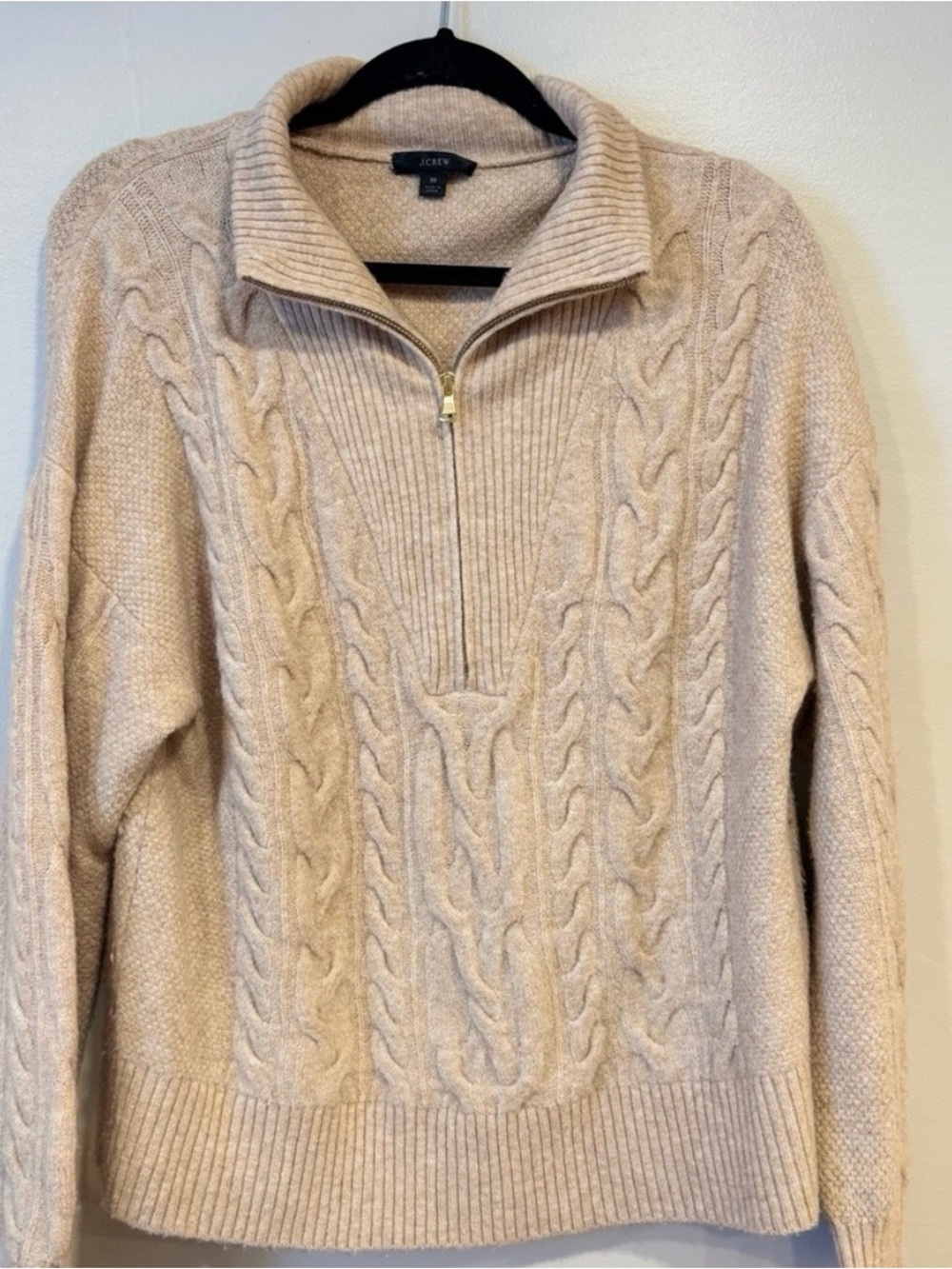 J. Crew Women's Beige Cable-Knit Half-Zip Sweater